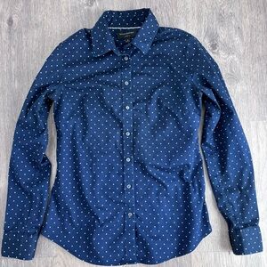 Banana Republic Navy Blue Polka Dot Button-Down Shirt
